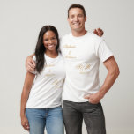 Gold Script Monogram Logo Wedding  T-Shirt<br><div class="desc">Gold script monogram logo wedding T-shirt.  Great gift for engaged couple or newly weds. Easy to customize bride groom names,  initials and wedding date. Get yours today!</div>