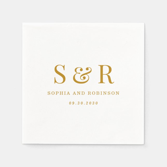 Gold Script Monogram Minimalist Wedding Napkins (Front)