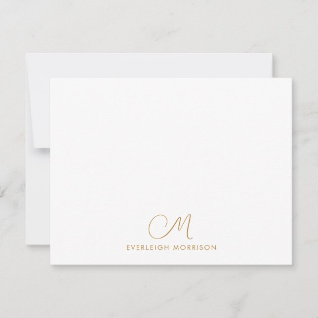 Gold Script Monogram Modern Stationery  Note Card (Front)