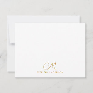 Gold Script Monogram Modern Stationery  Note Card