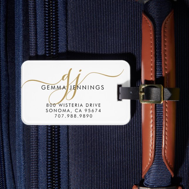 Gold Script Monogram Name  Luggage Tag (Front Insitu 4)