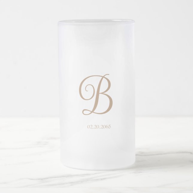 Gold Script Monogram Wedding Frosted Glass Beer Mug (Center)