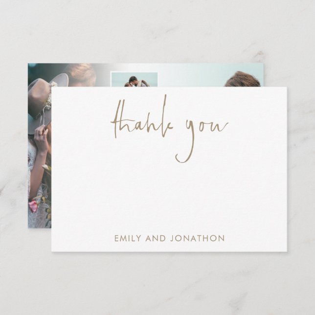 Gold Script Name 5 Photos Wedding Thank You Note Card (Front/Back)