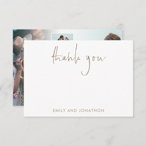 Gold Script Name 5 Photos Wedding Thank You Note Card