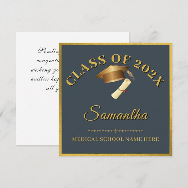 Gold Script Name Minimalist Feminin Class of 2026  Card (Front/Back)