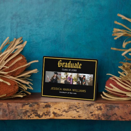 Gold Script Name School Photo collage Graduation  Plaque