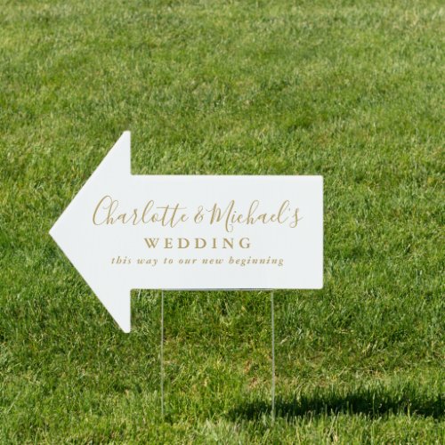 Gold Script Name Wedding This Way Arrow Sign