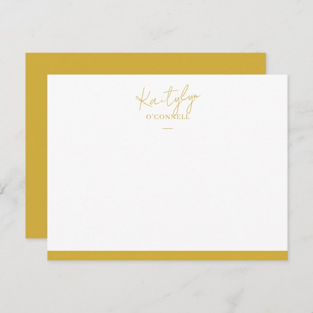 Gold Script Name with Border Design Note Card (Front/Back)