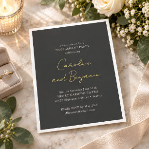 Gold Script Names Soft Black Engagement Party Foil Invitation