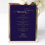 Gold Script Navy Blue Wedding Menu Sign<br><div class="desc">Gold Script Navy Blue Wedding Menu Sign</div>
