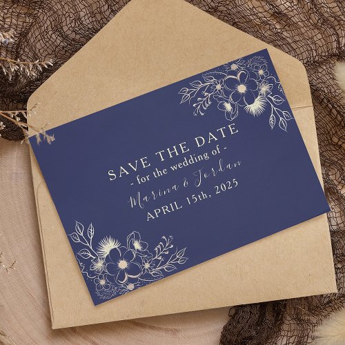 Gold Script Navy Blue Wedding Save The Date
