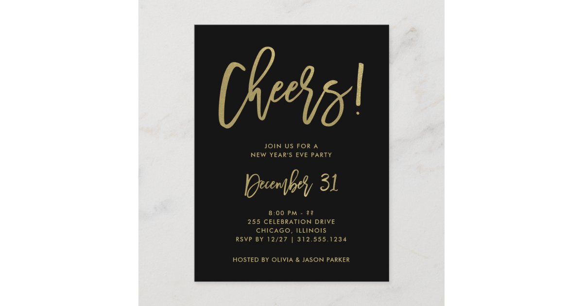 Gold Script on Black | New Years Eve Party Invite | Zazzle