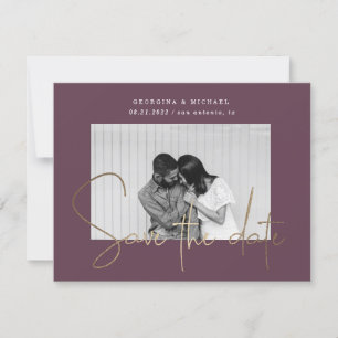 gold script one photo save the date postcard