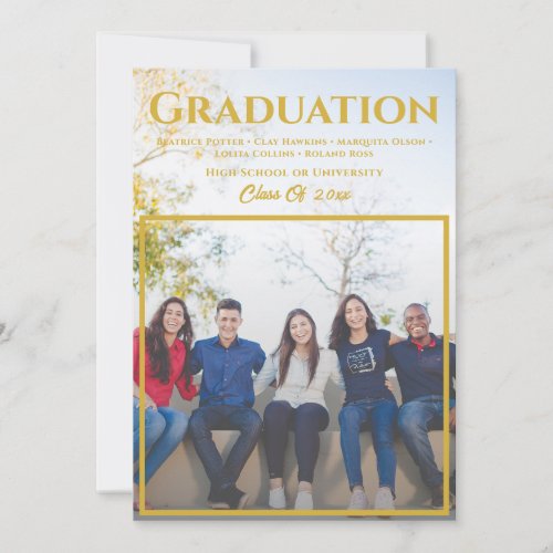 Gold Script Overlay  Group Photo Graduation Announcement