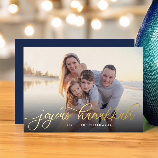 Gold Script Overlay l Hanukkah Photo Foil Holiday Card (Creator Uploaded)