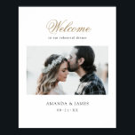 Gold Script Photo Wedding Rehearsal Dinner Welcome Poster<br><div class="desc">This simply chic photo wedding rehearsal dinner welcome sign template features a crisp, modern design with "Welcome' highlighted in an elegant gold tone called California Gold. Customize it with your favorite photo and make it uniquely yours! You can change the font and color of the text to suit your taste....</div>