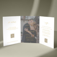 Gold Script Photo Wedding Rsvp Details Qr Code  Tri-fold Invitation at Zazzle
