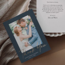 Gold Script Photo Wedding  Thank You Card