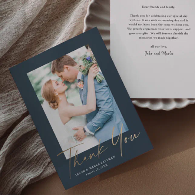 Gold Script Photo Wedding Thank You Card | Zazzle