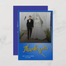 Gold Script Photo Wedding Thank You Card