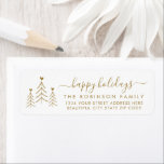 Gold Script Pine Christmas Return Address Label<br><div class="desc">Elegant,  Modern Gold and White Hand Lettered Christmas Family Return Address Labels. Featuring a pretty hand-written script with saying "merry christmas" in swash-tail font,  pine trees dodle with little hearts. Great for Christmas holiday season,  easy to personalize them with your names and return address info.</div>