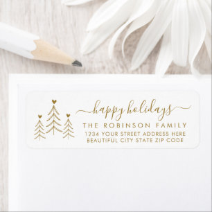 Gold Script Pine Christmas Return Address Label