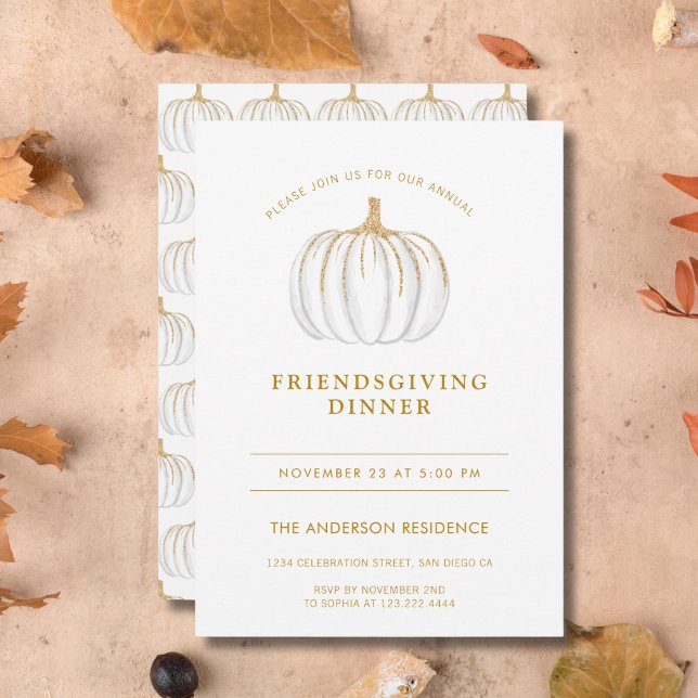 Gold Script Pumpkin Thanksgiving Friendsgiving  Invitation (Creator Uploaded)