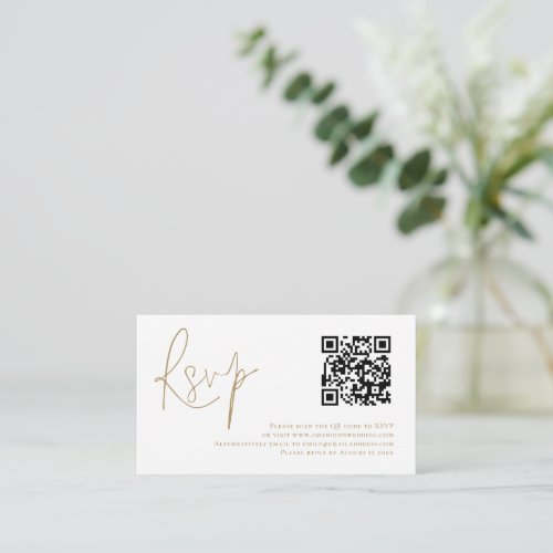 Gold Script QR Code Wedding RSVP  Enclosure Card