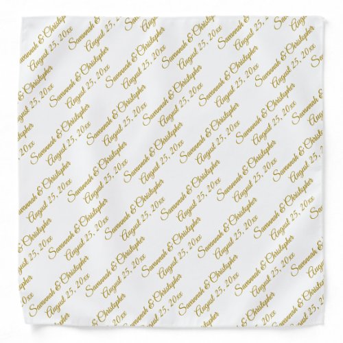 Gold Script Repeating Text Wedding Date  Names Bandana