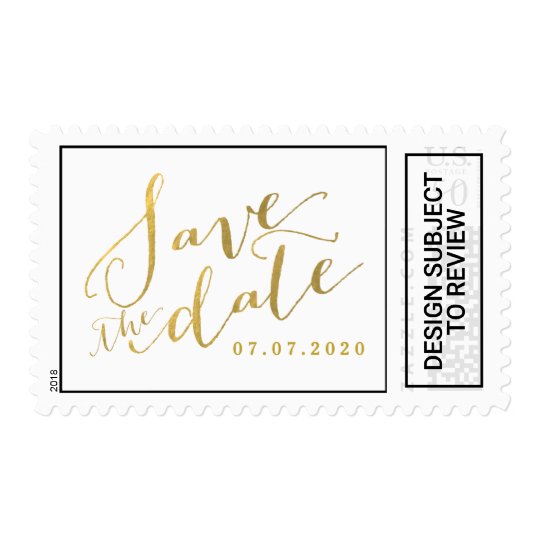 gold script save the date wedding postage stamps zazzle com
