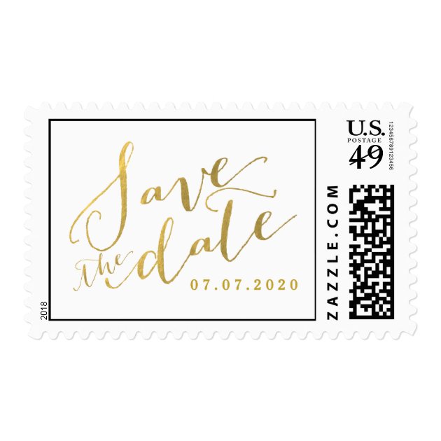 Gold Script Save The Date Wedding Postage Stamps
