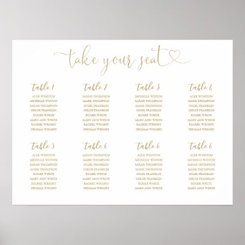 Gold Script Seating Chart Table Number Sign