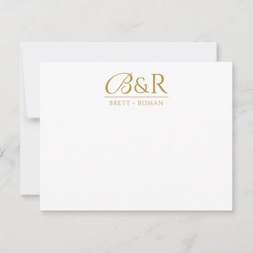 Gold Script Serif Ampersand Couple Monogram Note Card