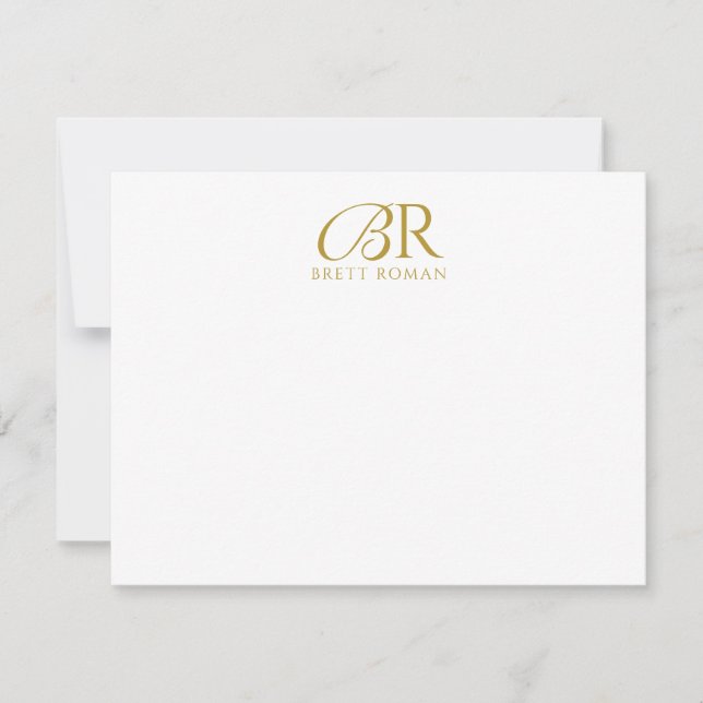 Gold Script Serif Monogram Note Card (Front)