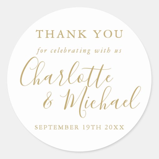 Gold Script Signature Wedding Favor Thank You Classic Round Sticker 