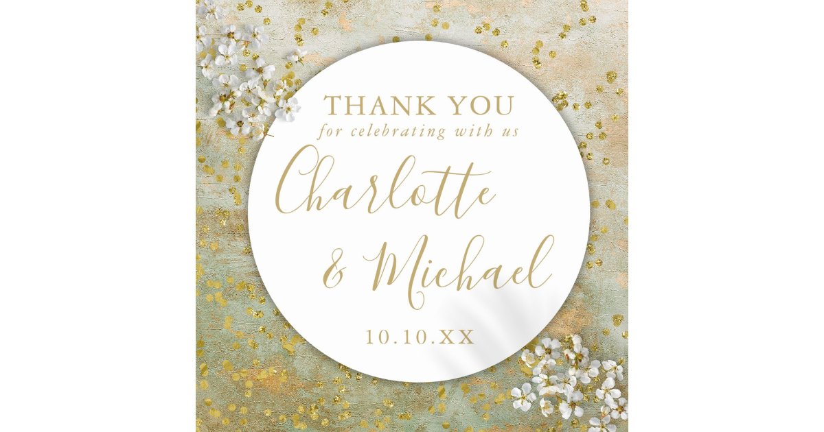 Gold Script Signature Wedding Favor Thank You Classic Round Sticker ...
