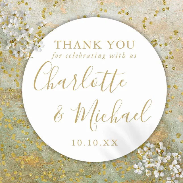 Gold Script Signature Wedding Favor Thank You Classic Round Sticker ...