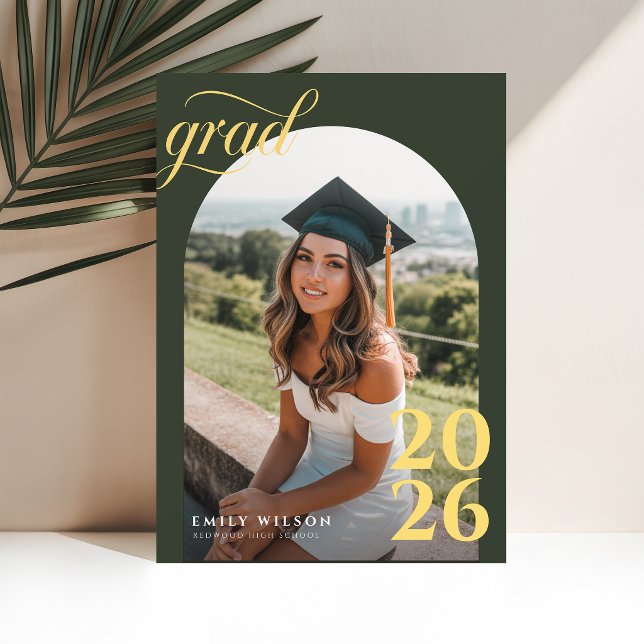 Gold Script Simple Arch Photo Graduation Thank You Postcard (Creator Uploaded)