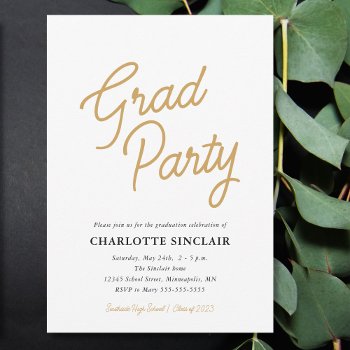Gold Script Simple Budget Grad Party Invitation by daisylin712 at Zazzle