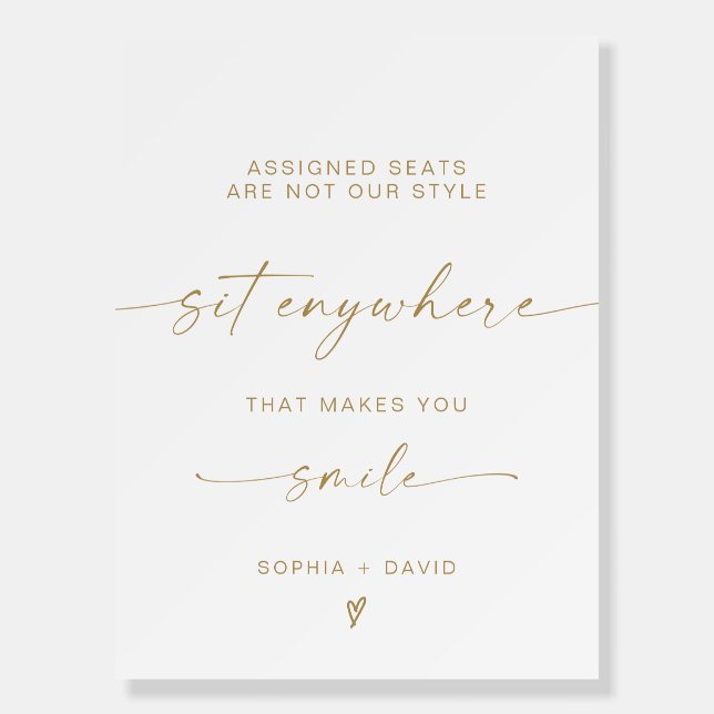Gold Script Sit Anywhere No Assigned Seat Wedding  Foam Board (Front)
