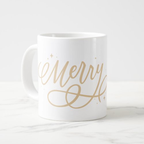 Gold Script Sparkly Bubbly Merry Holiday Gift Giant Coffee Mug