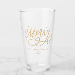 Gold Script Sparkly Bubbly Merry Holiday Gift Glass
