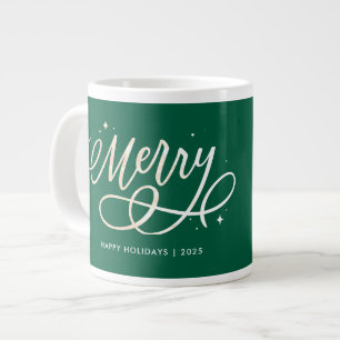 Gold Script Sparkly Merry Holiday Photo Gift Giant Coffee Mug