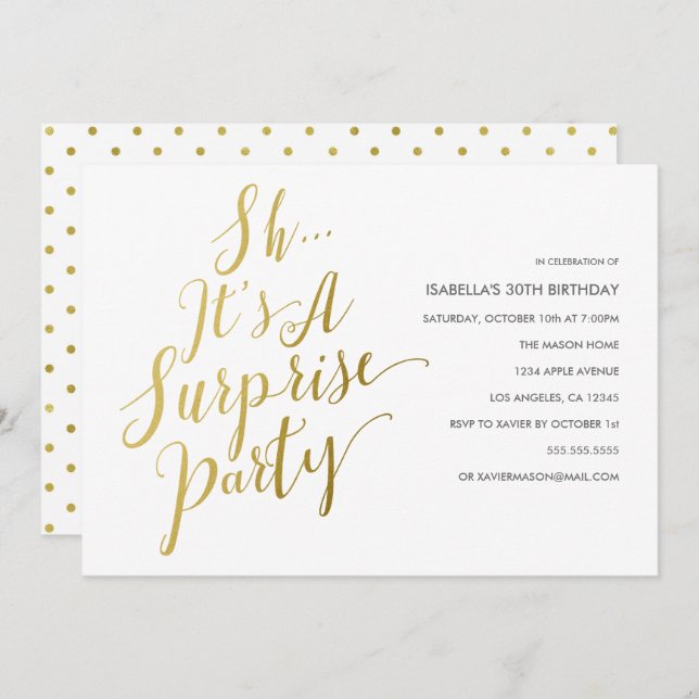 Gold Script Surprise Party Invitation (Front/Back)