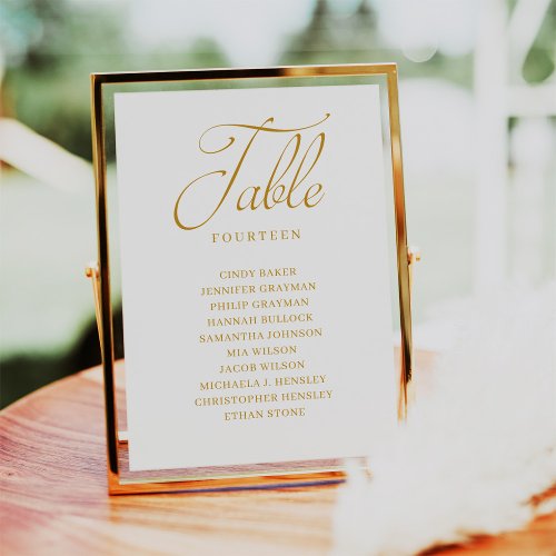 Gold Script Table Number Seating Chart