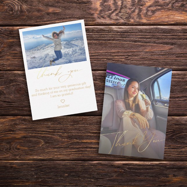 gold script thank you graduation 2 photos  note card (Creator Uploaded)