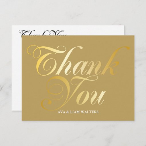 Gold Script Thank You Postcard | Zazzle