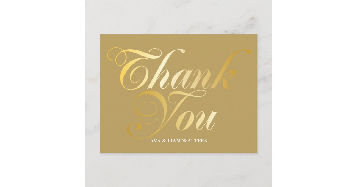 Gold Script Thank You Postcard | Zazzle