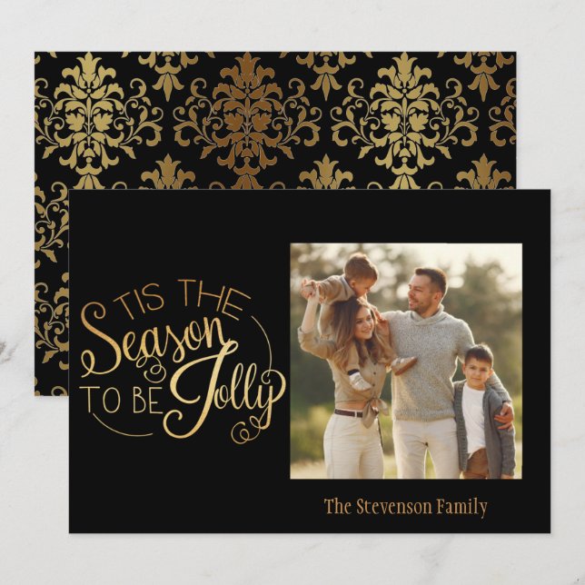Gold Script Tis The Season Elegant Photo Card (Front/Back)