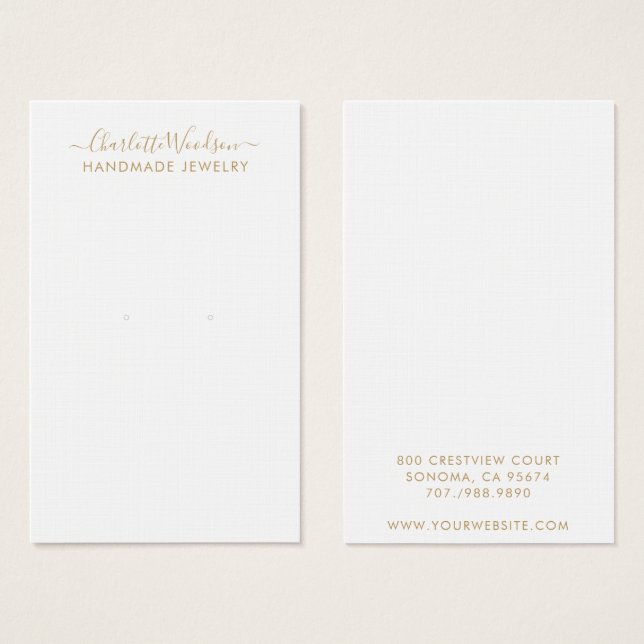 Gold Script Type Jewelry Earring Display Card (Front & Back)